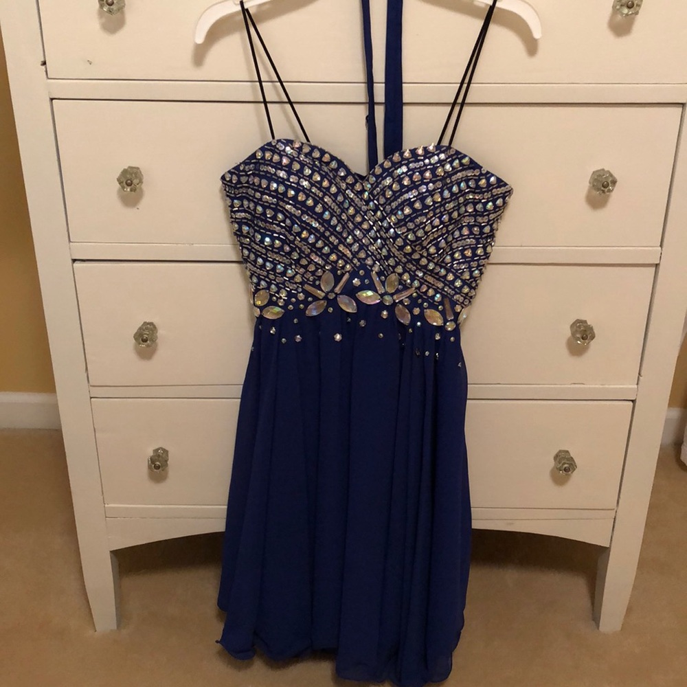 Blue sequins homecoming dress